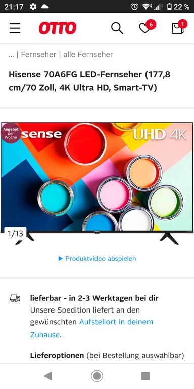 Hisense 70A6FG LED-Fernseher - 177,8 cm / 70 Zoll, 4K Ultra HD, Smart-TV