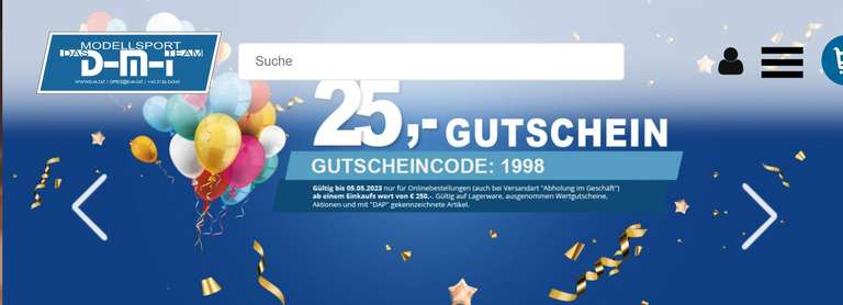 25 € Gutschein bei D-M-T Modellsport ab 250 € Einkauf - Code 1998 - gültig bis 5. Mai - RC Autos, Flieger, Helis...
