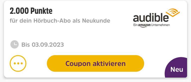 [DeutschlandCard] Audible Coupon mit 2.000 Punkten (entspricht 20€ Cashback) erneut verfügbar (personalisiert) Neukunden/Bestandskunden