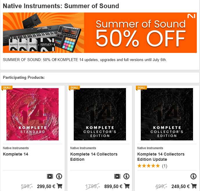 Native Instruments Summer of Sound schon jetzt bei Best Service - 50% auf Komplete 14, Vollversionen, Updates, Upgrades - VST AU AAX