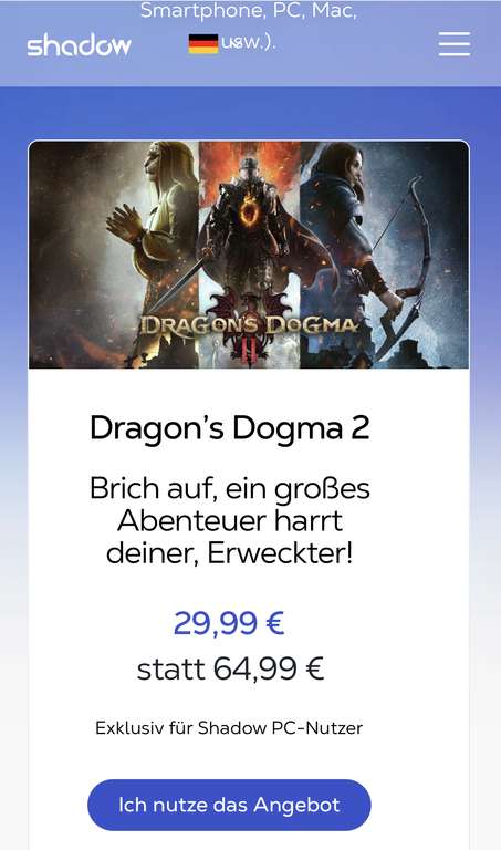 Über Shadow PC - Dragons Dogma 2 PC €29,99