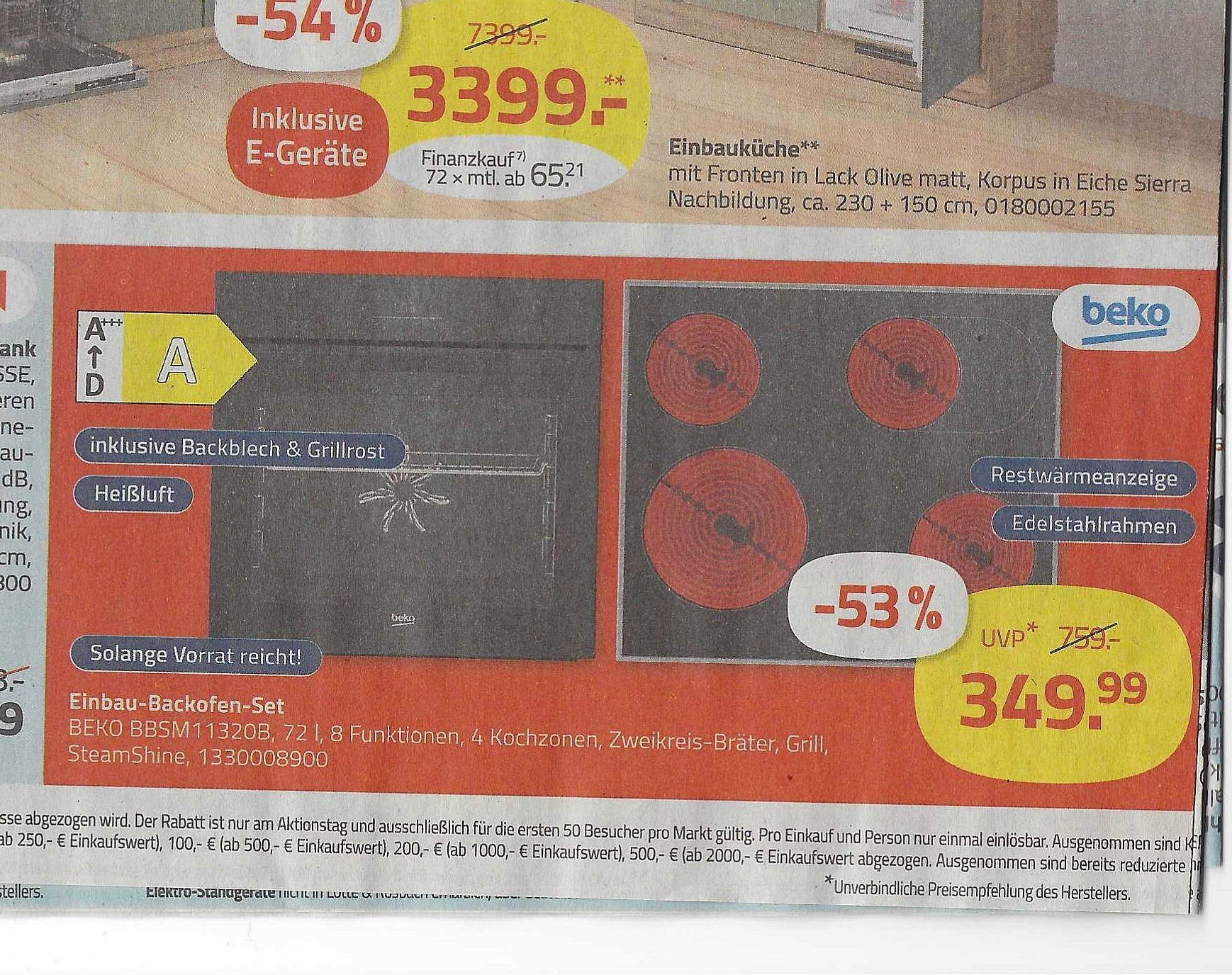 BEKO Einbau-Backofenset Schwarz (Backofen & Kochfeld) BBSM11320B ROLLER.DE