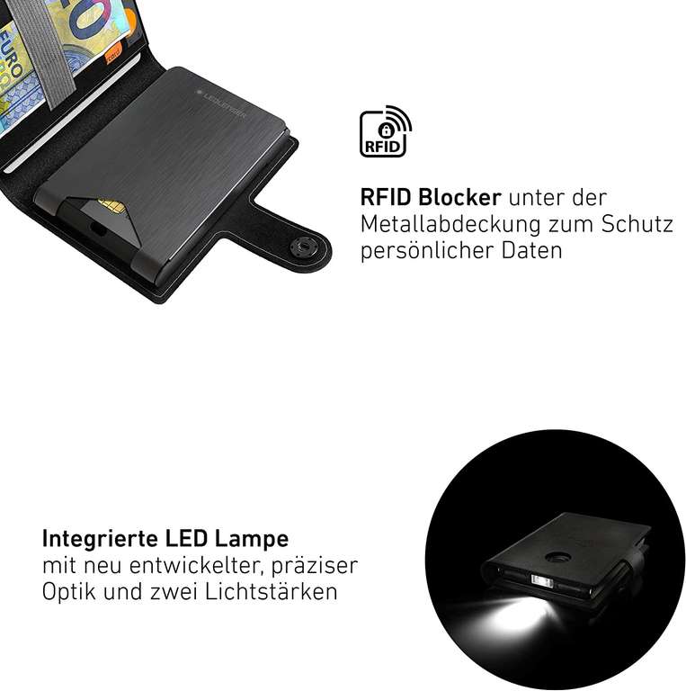 Ledlenser Lite Wallet Plus Echtleder-Portemonnaie (Platz für ~5 Karten & Geldscheine, 1.900mAh Powerbank mit USB-C & Qi, Taschenlampe)
