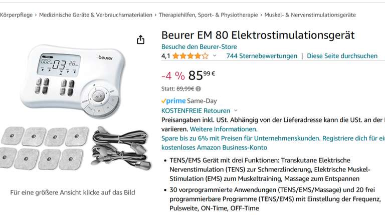 Voelkner: Beurer EM 80 Elektrostimulationsgerät Reizstromgerät EMS Tens