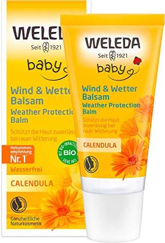 [PRIME/Sparabo] WELEDA Bio Baby Calendula Wind und Wetter Balsam, Naturkosmetik Gesichtscreme & Handcreme für den Schutz von trockener Haut
