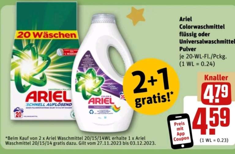 REWE 3 x Ariel Waschmittel Flüssig/Pulver/Pods