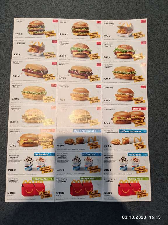 McDonald's Wismar Gutscheine 7.10 und 8.10