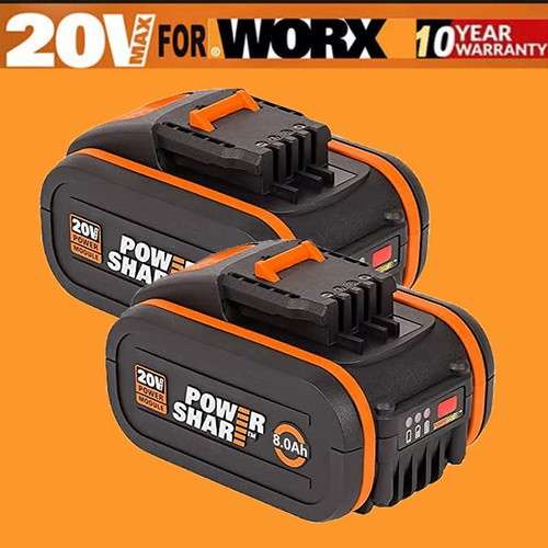 Pacco 2 Batterie 20V 8Ah Per Worx WA3553 WA3556 WA3551 | Compatibili Con WX390, WG549, WX166 E Altri