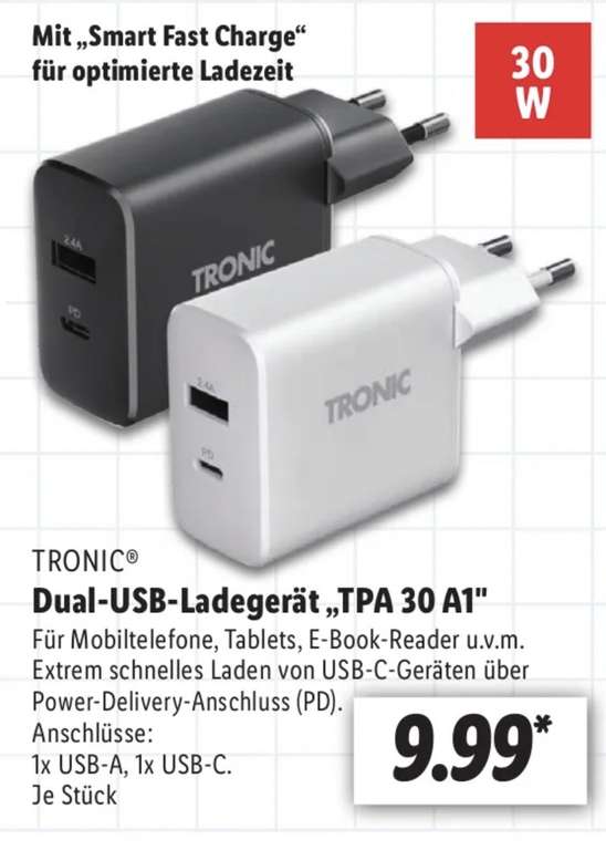 [Lidl offline] 30W Dual-USB-Ladegerät mit PD und Smart Fast Charge