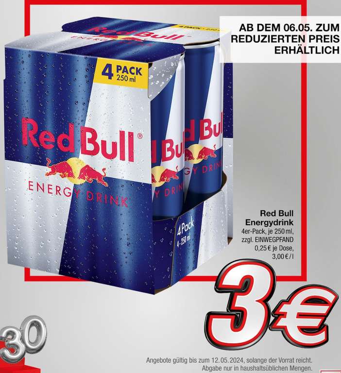 Kik lokal: Red Bull Energy Drink 4 x 250ml 3€ (0,75€/Dose) zzgl. Pfand