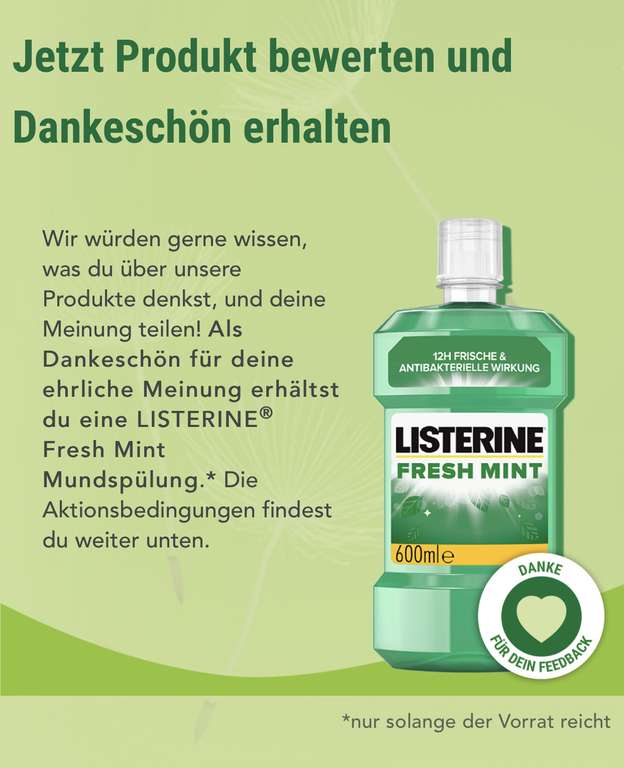 Gratis Flasche Listerine Fresh Mint 600ml durch Abgabe von Bewertung