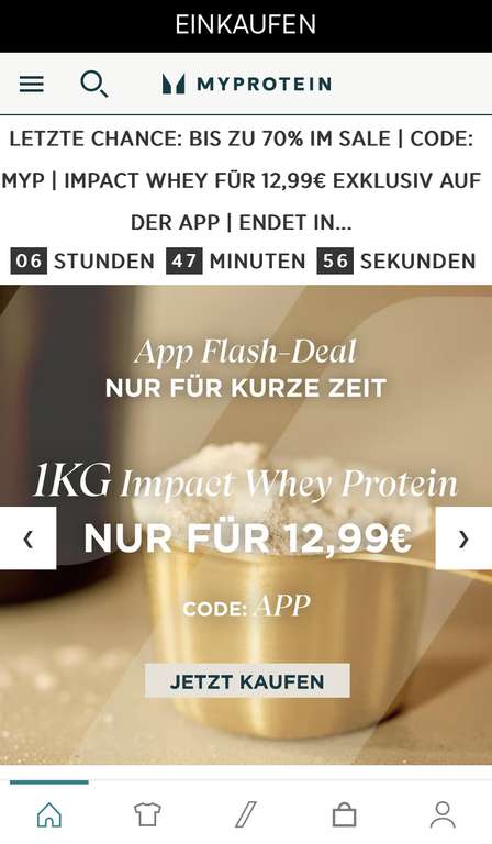 MyProtein: 1kg Impact Whey Protein für 12,99€ in der App