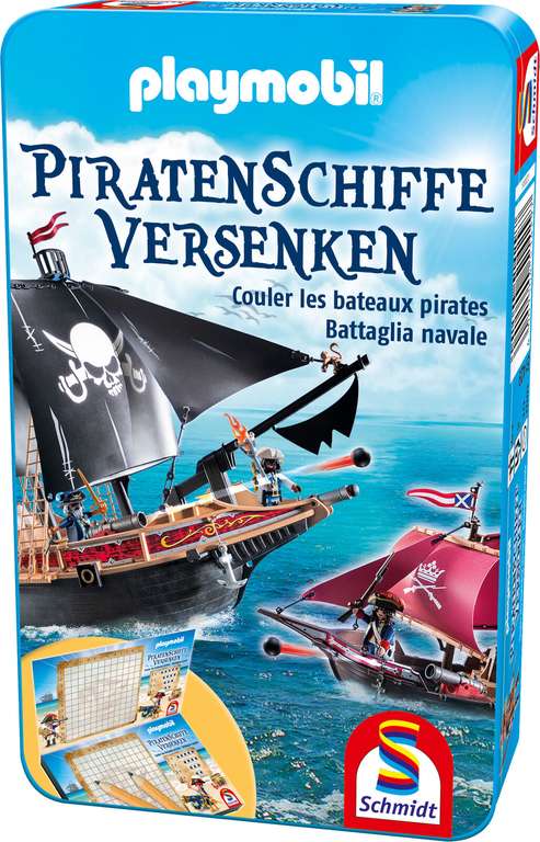 Schmidt Spiele 51429 Playmobil, Piratenschiffe versenken, Bring Mich mit Spiel in der Metalldose, bunt (Offline Zimmermann)