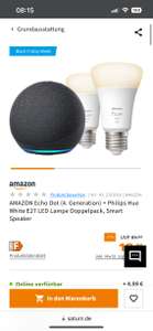 AMAZON Echo Dot (4. Generation) + Philips Hue White E27 LED Lampe Doppelpack, Smart Speaker