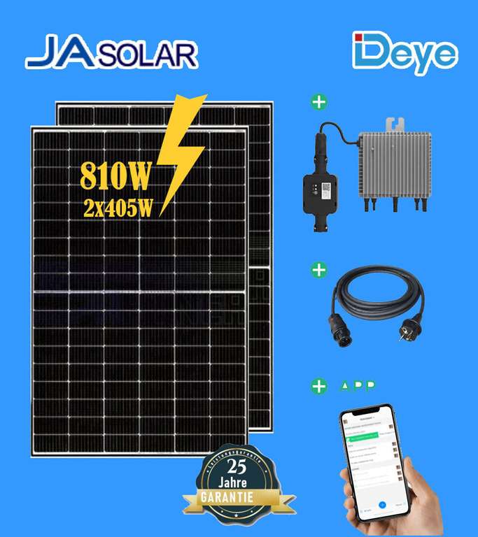 810W Balkonkraftwerk Ja solar Schwarz Frame Solarmodule, 800W Deye Wechselrichter (auf 600 WATT Gedrosselt) 259€Lokal Neuss/Abholung