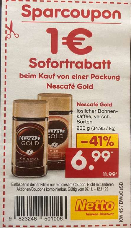 Nescafé Gold 200g Glas (OFFLINE Netto-Marken Discount)