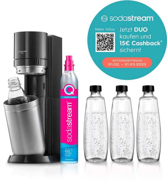 SodaStream Wassersprudler »DUO Vorteilspack«, (Set, 6-tlg), SodaStreamSprudler DUO+CO2Zylinder,+Glasflaschen+Kunststoff-Flasche (Otto UP