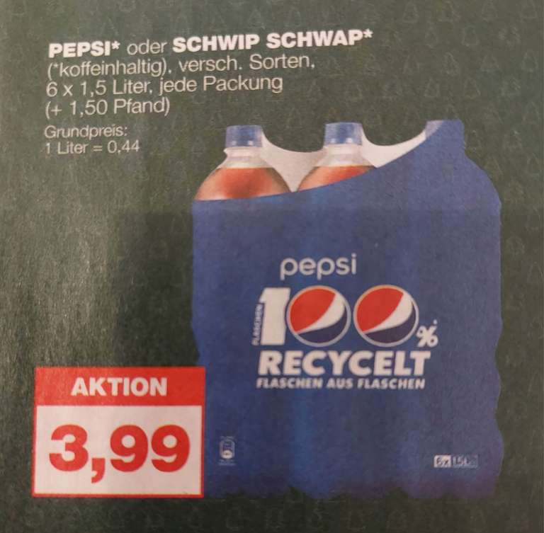 Pepsi und Schwip Schwap, verschiedene Sorten für 44 Cent/Liter bei real