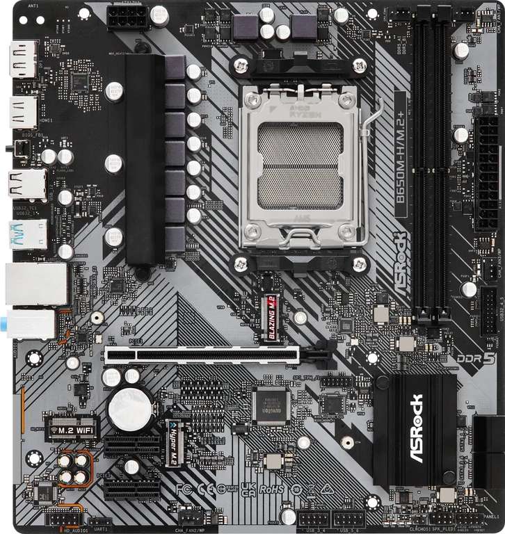ASRock B650M-H/M.2+ Mainboard (µATX, AM5, B650, für CPUs bis 120W TDP, M.2 PCIe 5.0, USB-C)