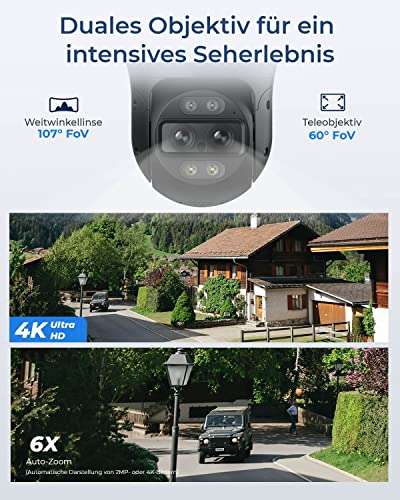 Reolink TrackMix PoE Überwachungskamera ; Dual Lens: Weitwinkel & Tele, 6x Zoom, IR Nachtsicht, Spotlight, Personen-Fahrzeugerkennung....