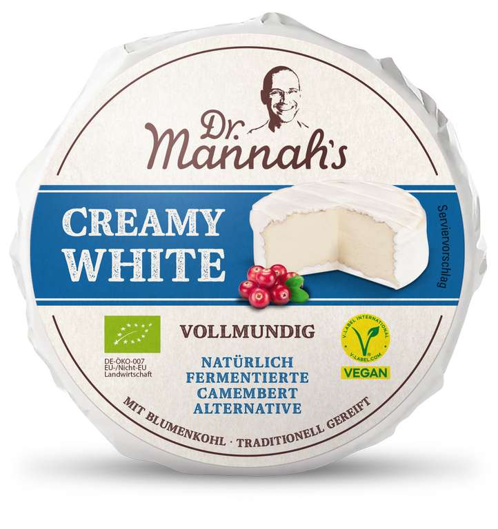 Dr. Mannah's "Creamy White" & "Creamy White Grüner Pfeffer" 50% Rabatt (vegane Camembert-Alternative)