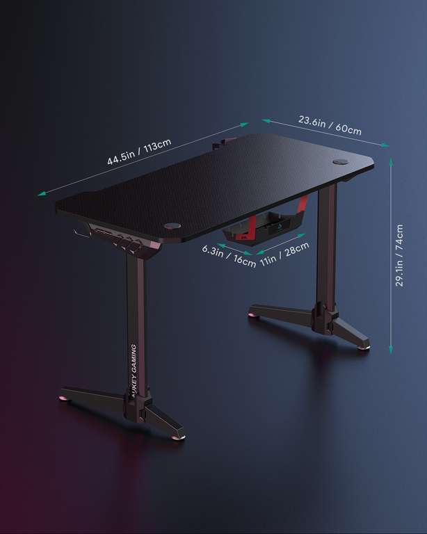 Aukey LY113 Gaming Desk (113x60x74cm, RGB, Halterung & Kabelkanäle) KM-P7 Mauspad (900x400x4mm, RGB)