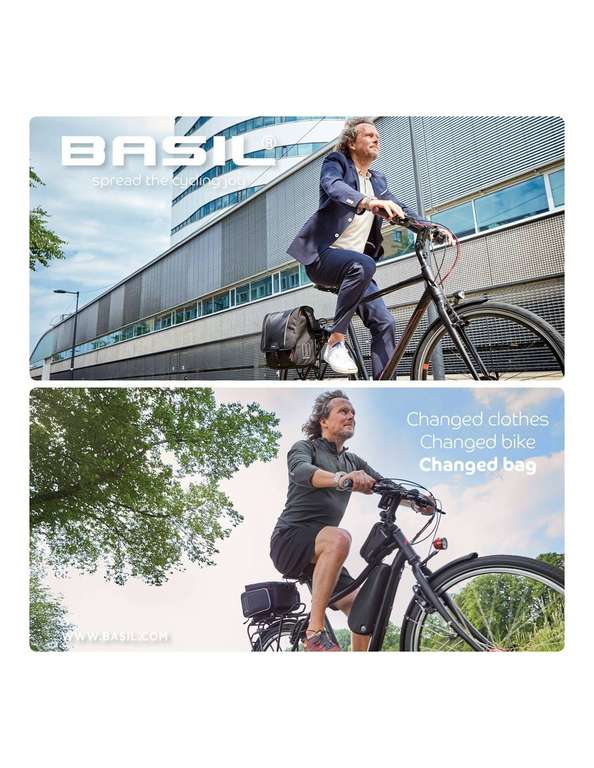 Basil Sport Design Commuter Bag - Fahrradtasche mit Laptopfach (18L, Hook-On System, inkl. Regenhülle, Hinterradtasche)