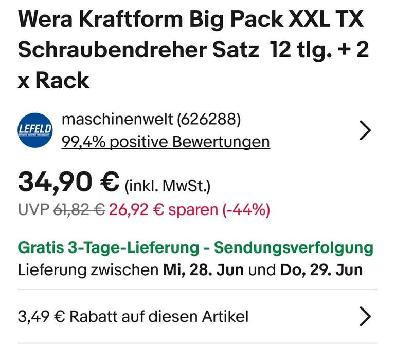 Wera Kraftform Big Pack XXL TX Schraubendreher Satz 12 tlg. + 2 x Rack, Versandkostenfrei