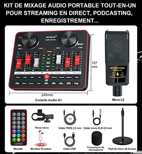 [PRIME] Live-Soundkarten Set mit Mikrofon Podcast Studio Equipment DJ Mixer Voice Wechsler für Telefon, PC, YouTube, Live-Streaming (G1-L2)