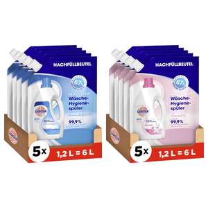 Sagrotan Wäsche-Hygienespüler Himmelsfrische oder Sensitiv Nachfüller – 5 x 1,2 l (Prime Spar-Abo)