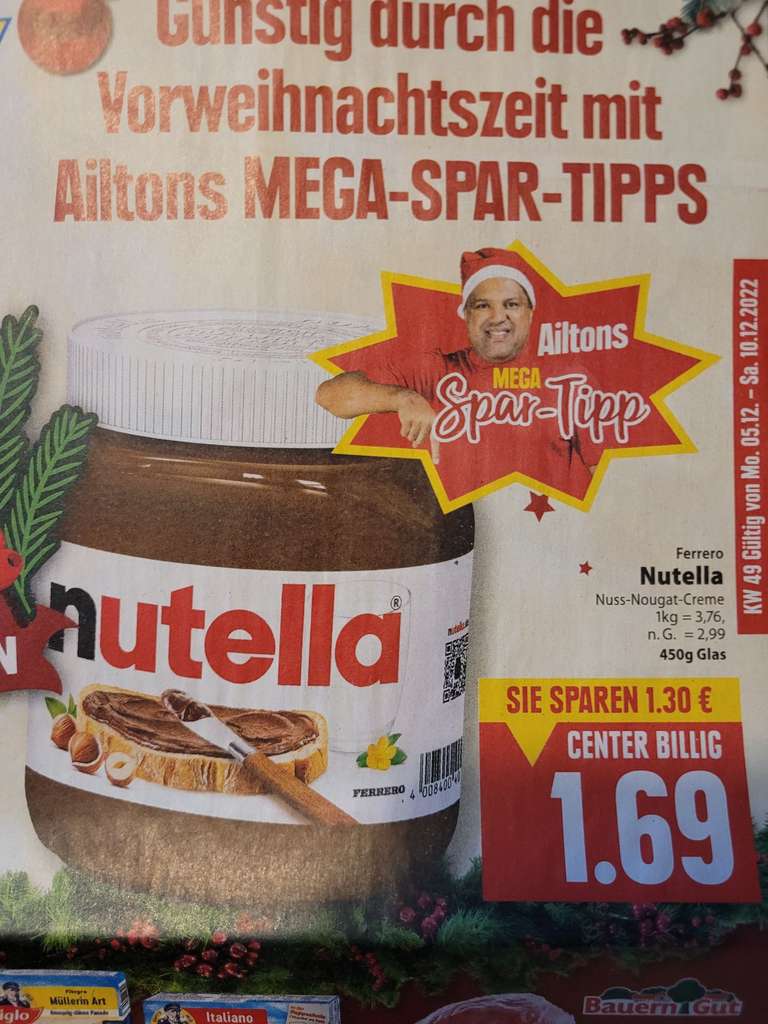 [Edeka] Nutella 450g Glas/ Ferrero/ statt 2.99€