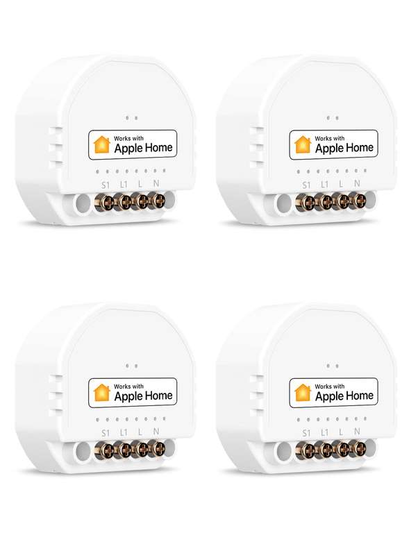 Refoss Mini WLAN Relais Schalter, Kompatible mit Apple HomeKit, Alexa & Google Home, 4 Stück