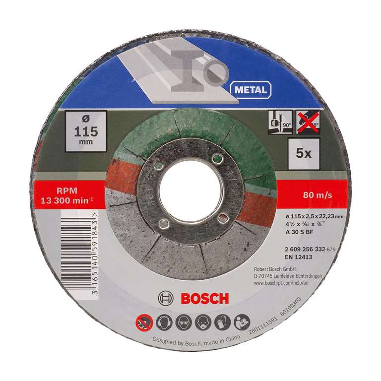 Bosch Trennscheiben Metall 115 mm ø x 2,5 mm gekröpft, 5er Pack (Prime)