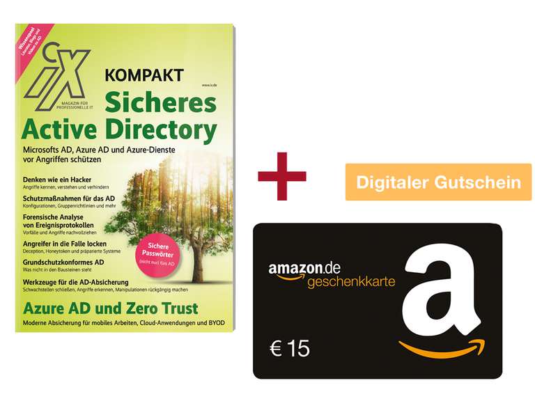 iX Magazin 3 Ausgaben (Print+ digital+ Archiv) + “iX kompakt - Sicheres Active Directory” + 15 € Amazon-Gutschein für 20,85 €