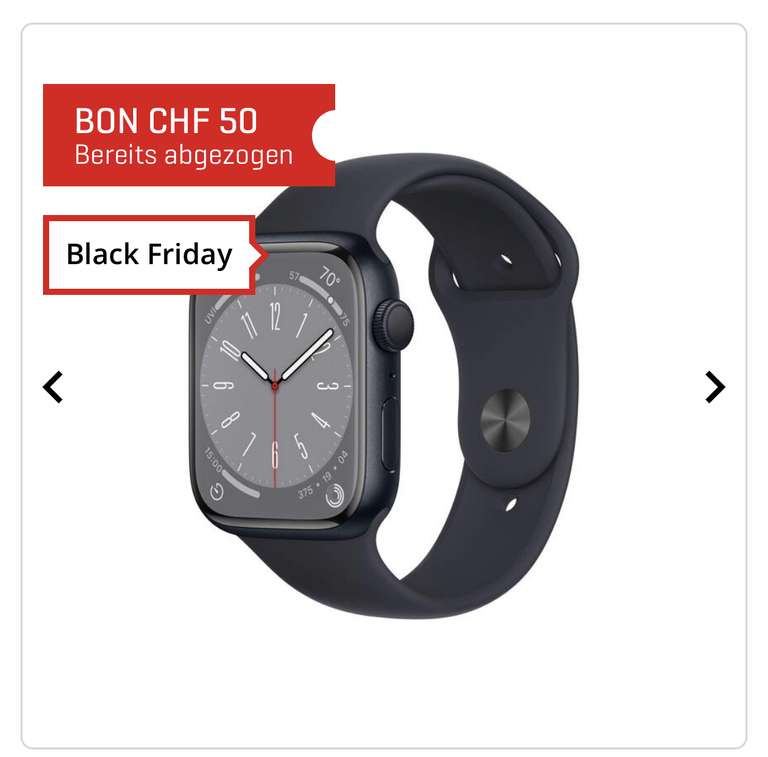 [SCHWEIZ] Apple Watch Series 8 45 mm, Mitternacht, GPS