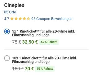 Cineplex Kinotickets Groupon Aktion