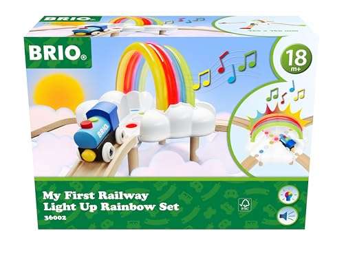 BRIO 36002 Mein erstes Bahn Regenbogen Set - Aufregendes Eisenbahn-Spiel mit kindgerechten Licht- und Soundeffekten / ab 18 Monate