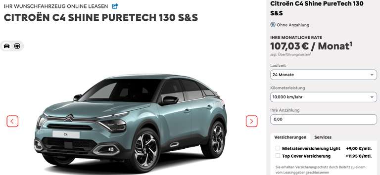 [Privatleasing] Citroën C4 Shine AUTOMATIK | 131 PS | 10000km | 24 Monate | LF 0,33 | ===> 107€ (eff. 144€)