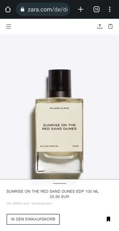[Verfügbarkeitsdeal] (Parfum) Sunrise on the red Sanddunes EDP direkt bei Zara wieder zu kaufen