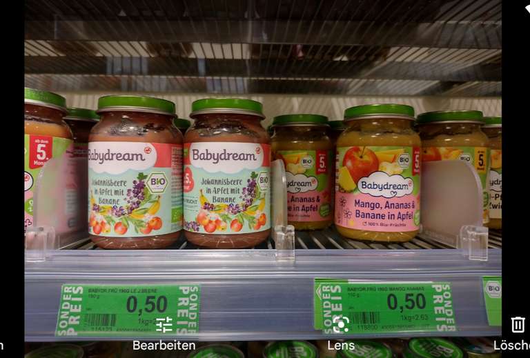 Rossmann einige Babydream Obstgläschen mit Green Label für 50 Cent, 45 Cent möglich