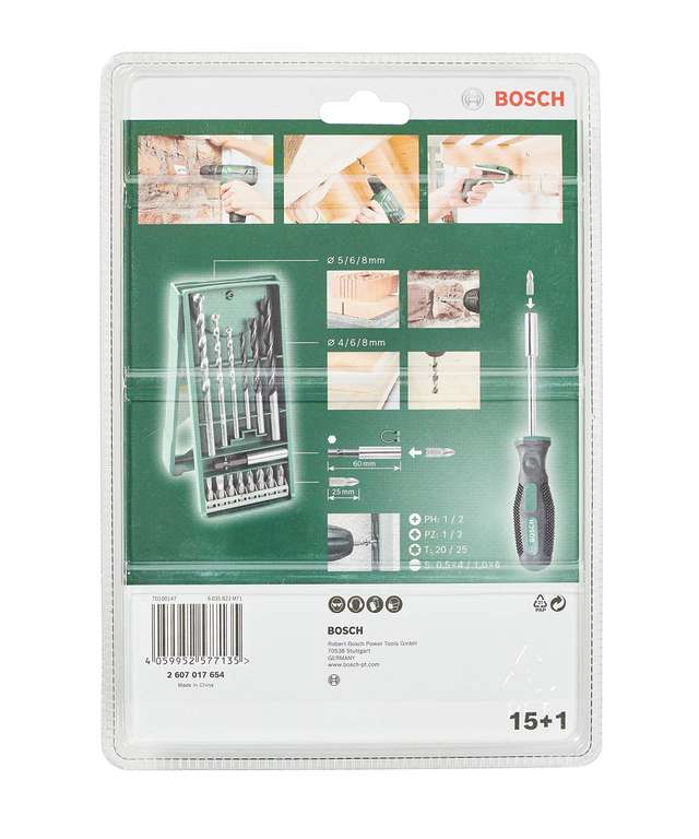 Bosch Accessories Bosch 15+1 tlg. Mini X-Line Mixed Set + Schraubendreher (für Holz und Stein, Zubehör Bohrschrauber/Schraubenzieher) PRIME