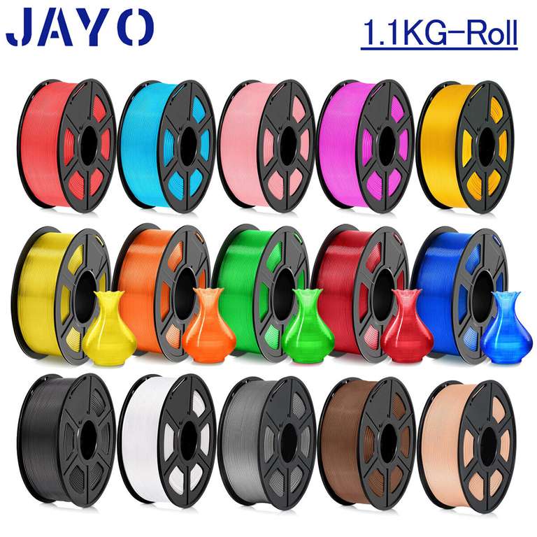 4x 1,1kg Jayo 3D Drucker Filament ab 7,77€/kg - PLA/+/Meta/Matt/Silk/PETG/TPU/Multicolor (Farben frei wählbar)