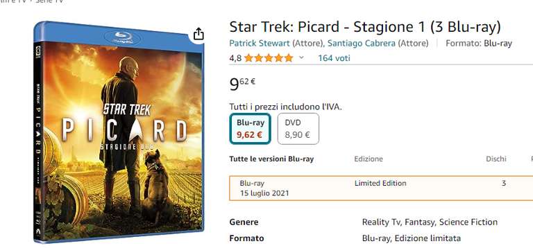 [Amazon.it] Star Trek Picard - Staffel 1 - Bluray - deutscher Ton - IMDB 7,5
