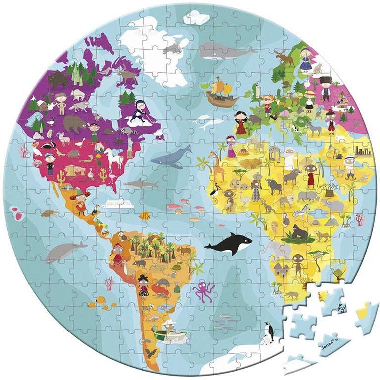 Janod Puzzle 2-IN-1 Weltkarten Puzzle - Unser Planet, 208-teilig | Lernspiel beidseitig bedruckt, ab 6-7 Jahren [OttoUp-Lieferflat]