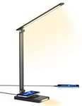 Sympa Schreibtischlampe LED Metall mit Wireless Charger, 5 Farbmodi, 5 Helligkeitsstufen Tischlampe (Prime)
