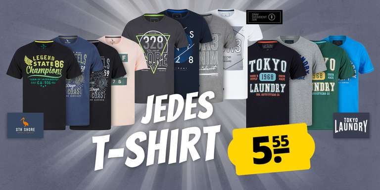 Herren T-Shirt Festpreis Sale für 5,55 € + 3,95€ Versand - Marken: DNM Dissident / Tokyo Laundry / Sth. Shore