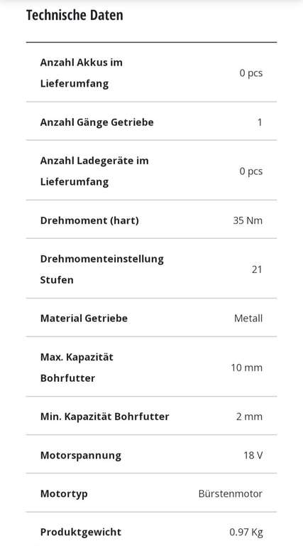 Bauhaus TPG: Einhell TC-CD 18/35Li Bohrschrauber/ 18Volt Power X-Change,ohne Akku, 35 Newtonmeter, 10mm Bohrfutter