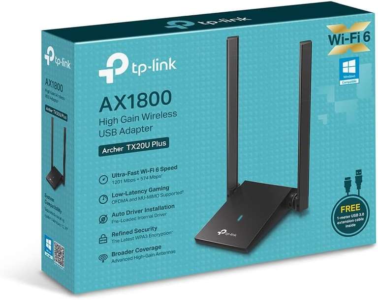 [B-Ware] TP-Link Archer TX20U Plus WLAN USB-Adapter (Wi-Fi 6, AX1800, MU-MIMO, 2 Antennen, USB 3.0 Micro-B, 1m USB-A-Kabel)