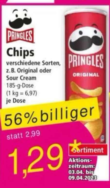 Norma ab 03.04. : Pringles in versch.Sorten in der 185g Dose , Kilopreis: 6.97€