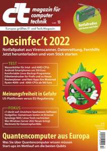 [Heise] c’t (6 Ausgaben inkl. Desinfect Software 2022 ) + 15€ Amazon-Gutschein + c’t-Sonderheft „Daten schützen 2021“